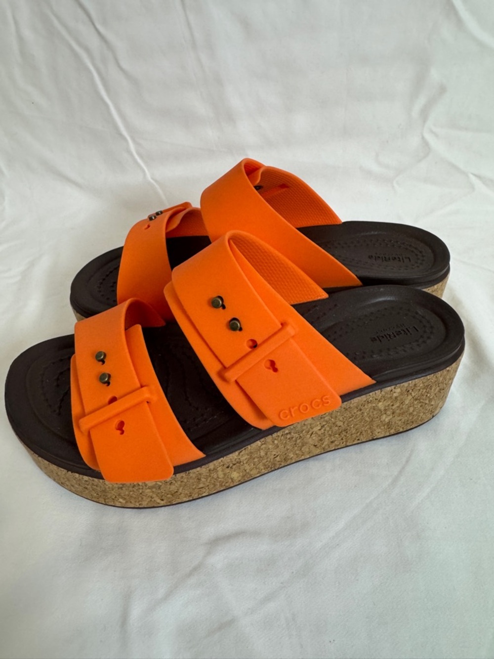 Crocs Brooklyn Cork Buckle Wedge Sandals – Vibrant Orange – Women’s 4 - Picture 3 of 4